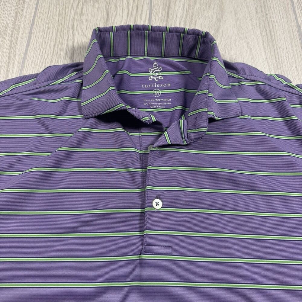 Turtleson Golf Polo Men’s M Purple Green Striped Tour Performance Perry Golf